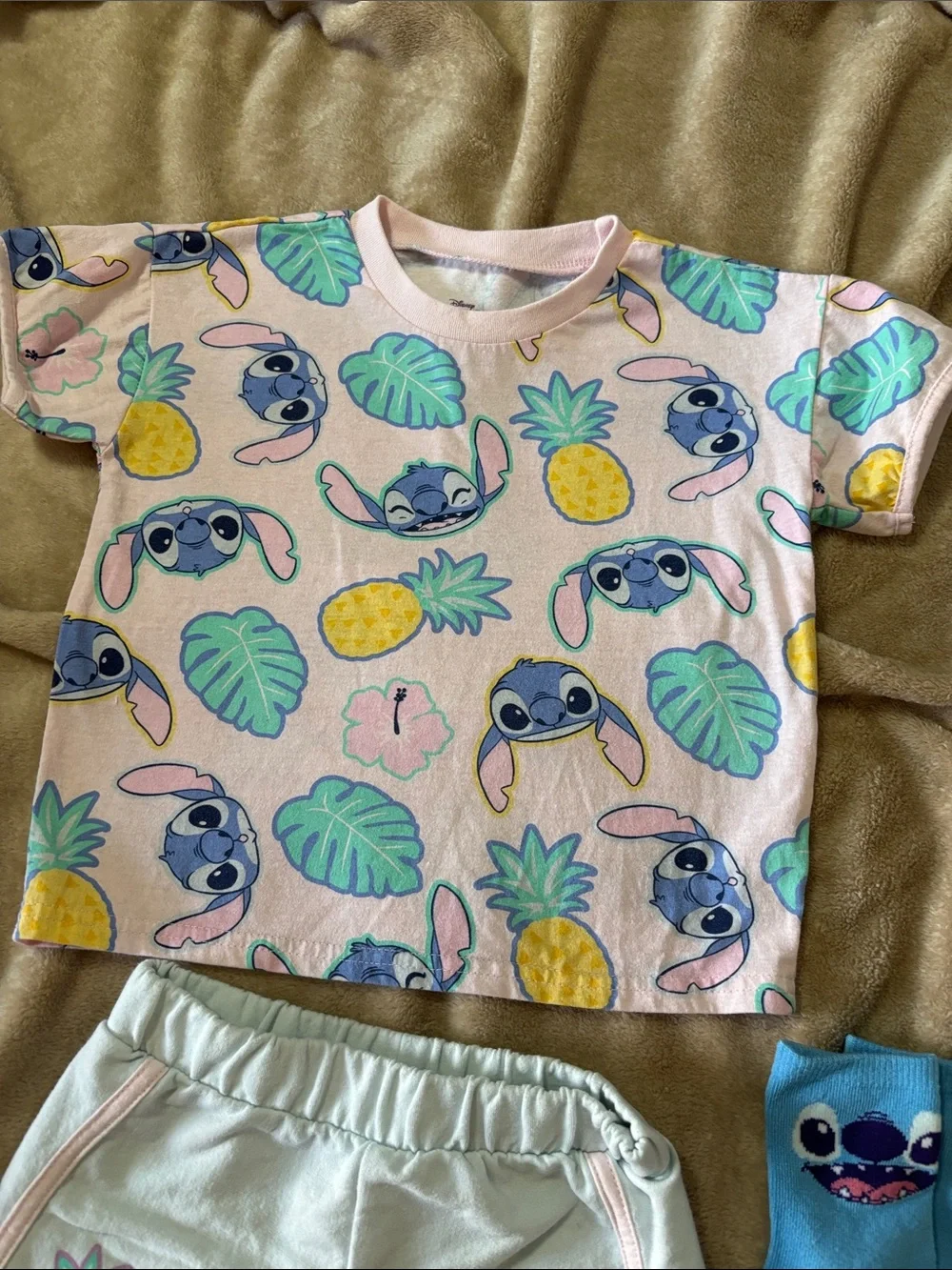 Disney Pink & Light Blue Stitch Pineapple Kids  Set with Socks